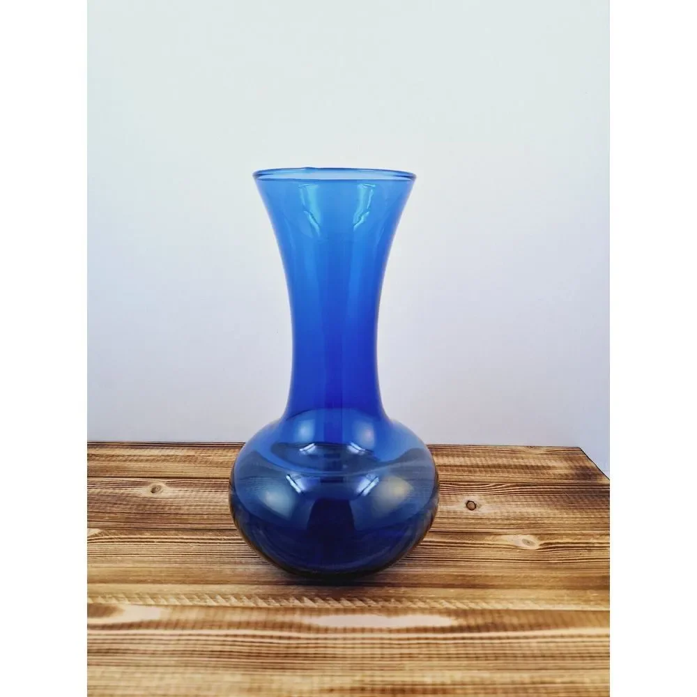 Vintage Cobalt Blue Glass‎ Flower Vase Bulb Shaped Fluted Neck